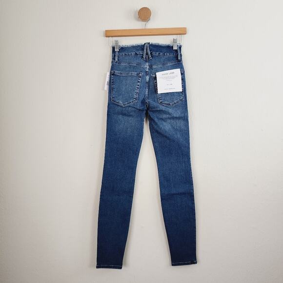 NEW Good American Good Legs Fray Waistband Dark Denim High Waisted Skinny Jean - Picture 8 of 11